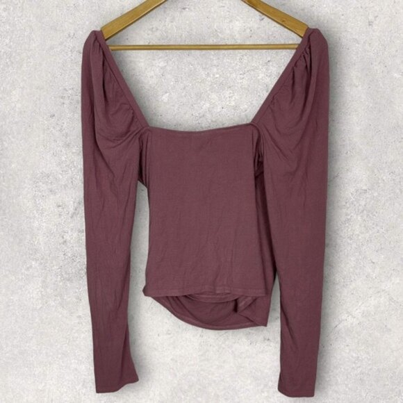 Nordstrom Long Sleeve Faux Wrap Top Pink NOne Sizetalgia Size Small Puff Sleeve - Picture 4 of 10